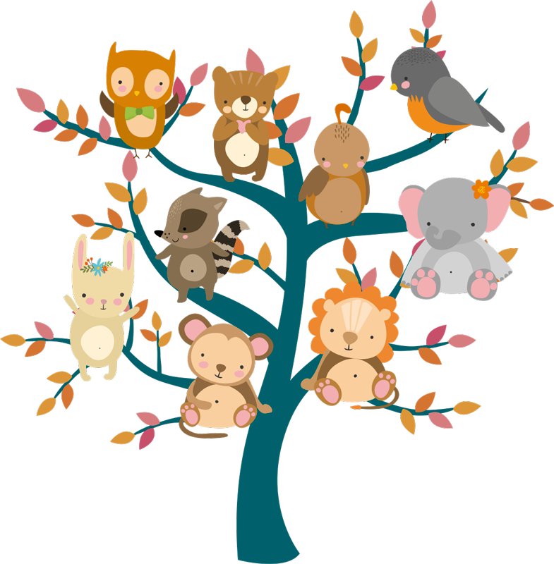 Animal vinyl carpet tree with baby animals - TenStickers