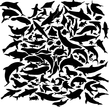 Animal vinyl carpet marine black creatures - TenStickers