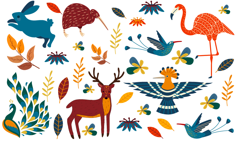 Animal vinyl carpet with tengango style animals and plants - TenStickers