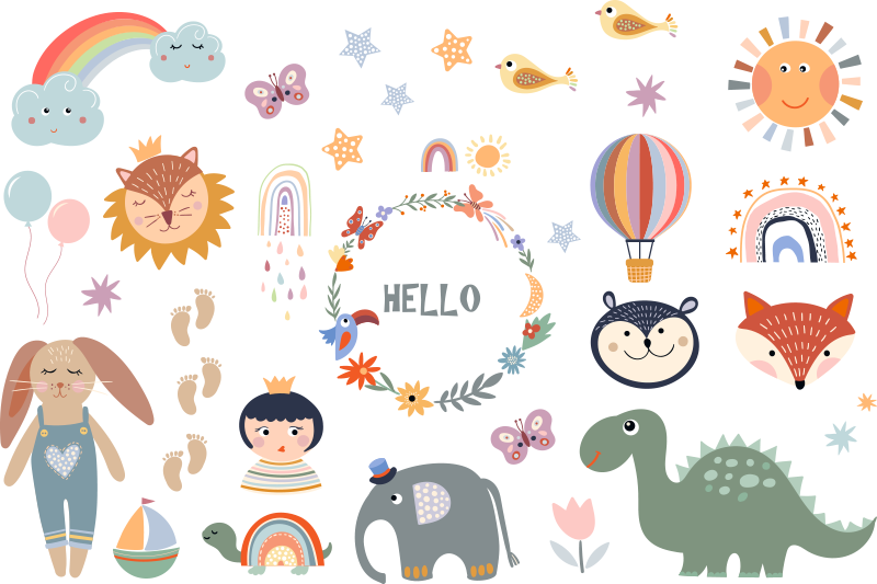 Animal vinyl carpet with kids floral design - TenStickers