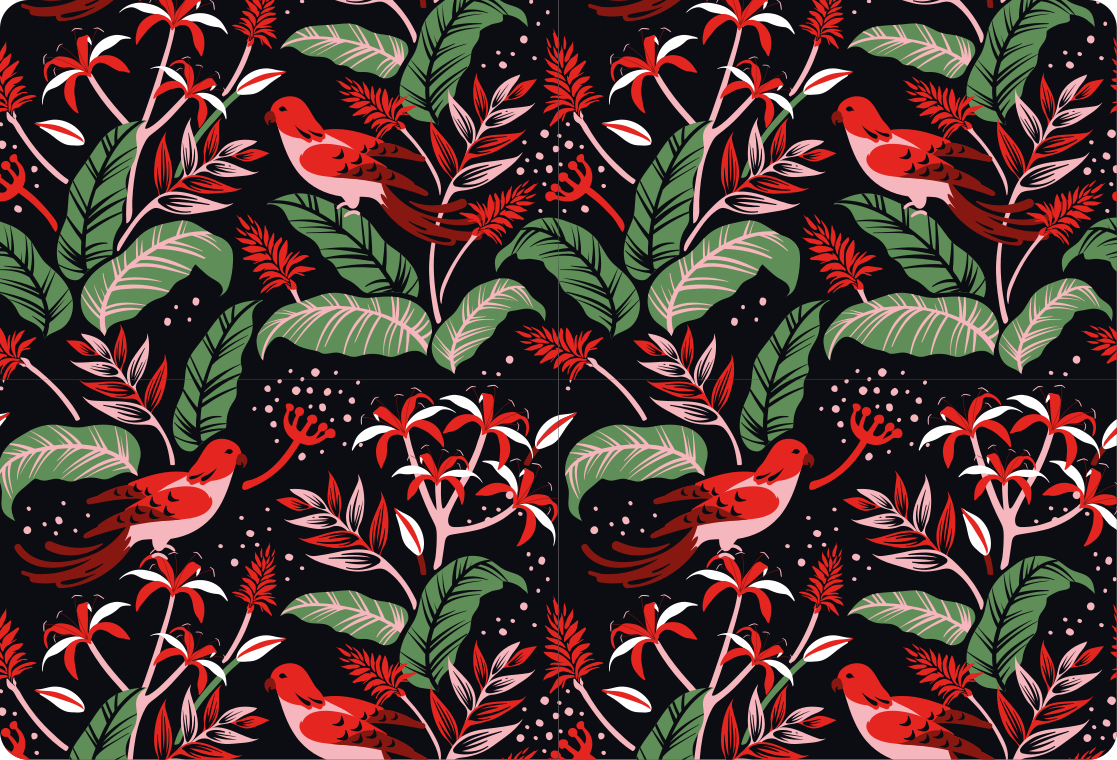 Animal vinyl carpet with red and pink leaf pattern - TenStickers