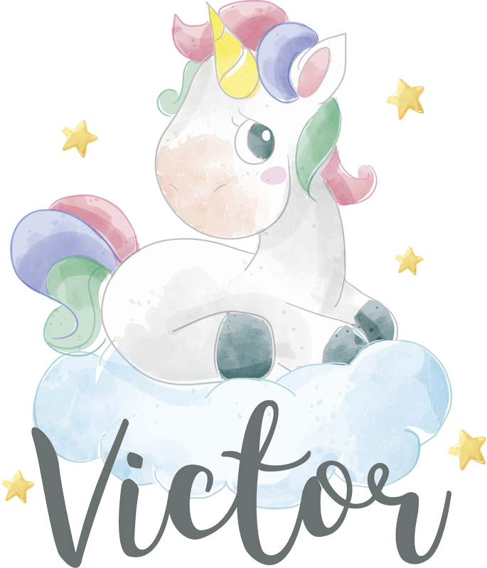 Animal vinyl carpet watercolor unicorn with clouds - TenStickers