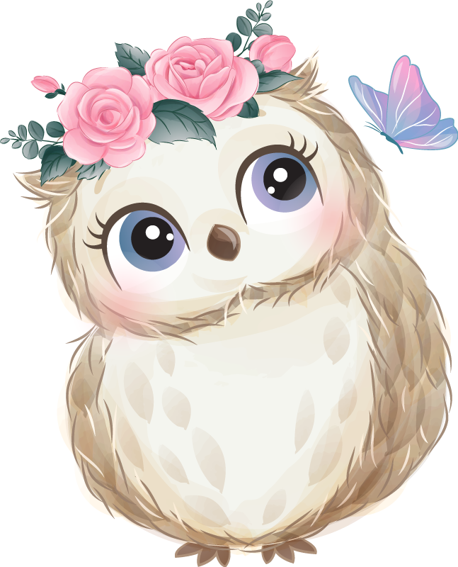 Animal vinyl carpet baby owl and flowers - TenStickers
