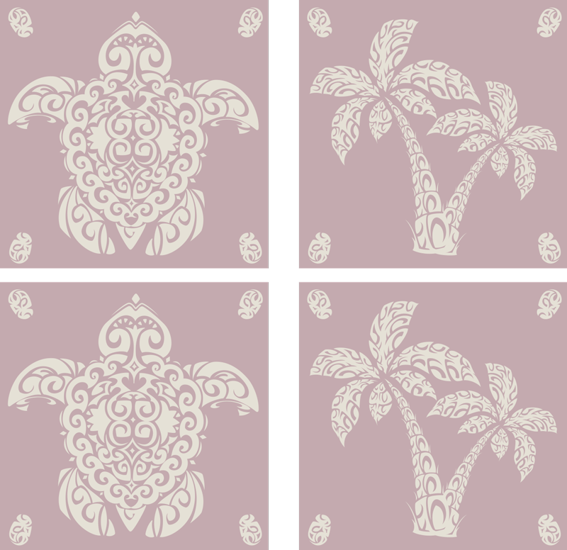 Animal vinyl carpet hawaiian turtle and palm pattern - TenStickers
