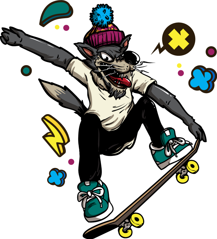 Animal vinyl carpet wolf on skate - TenStickers