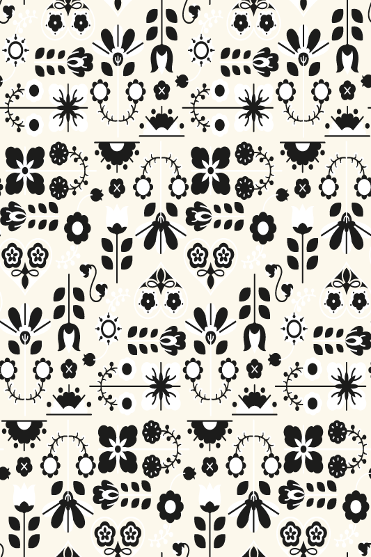 Animal vinyl carpet in black and white folk design - TenStickers