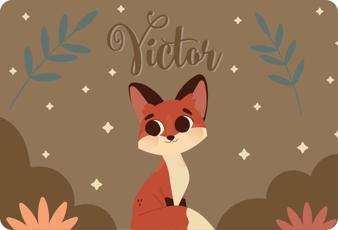 Cute fox vinyl carpet for boy with name - TenStickers