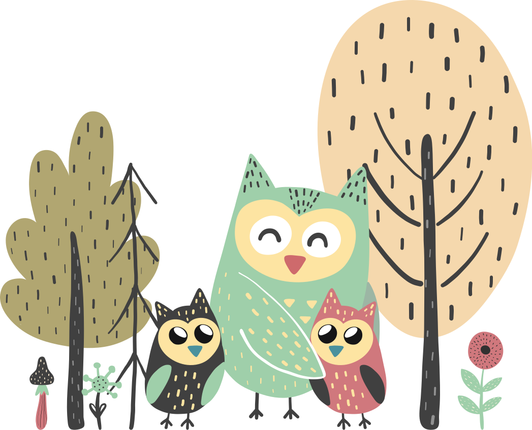 Animal vinyl carpet colorful owls in tree - TenStickers