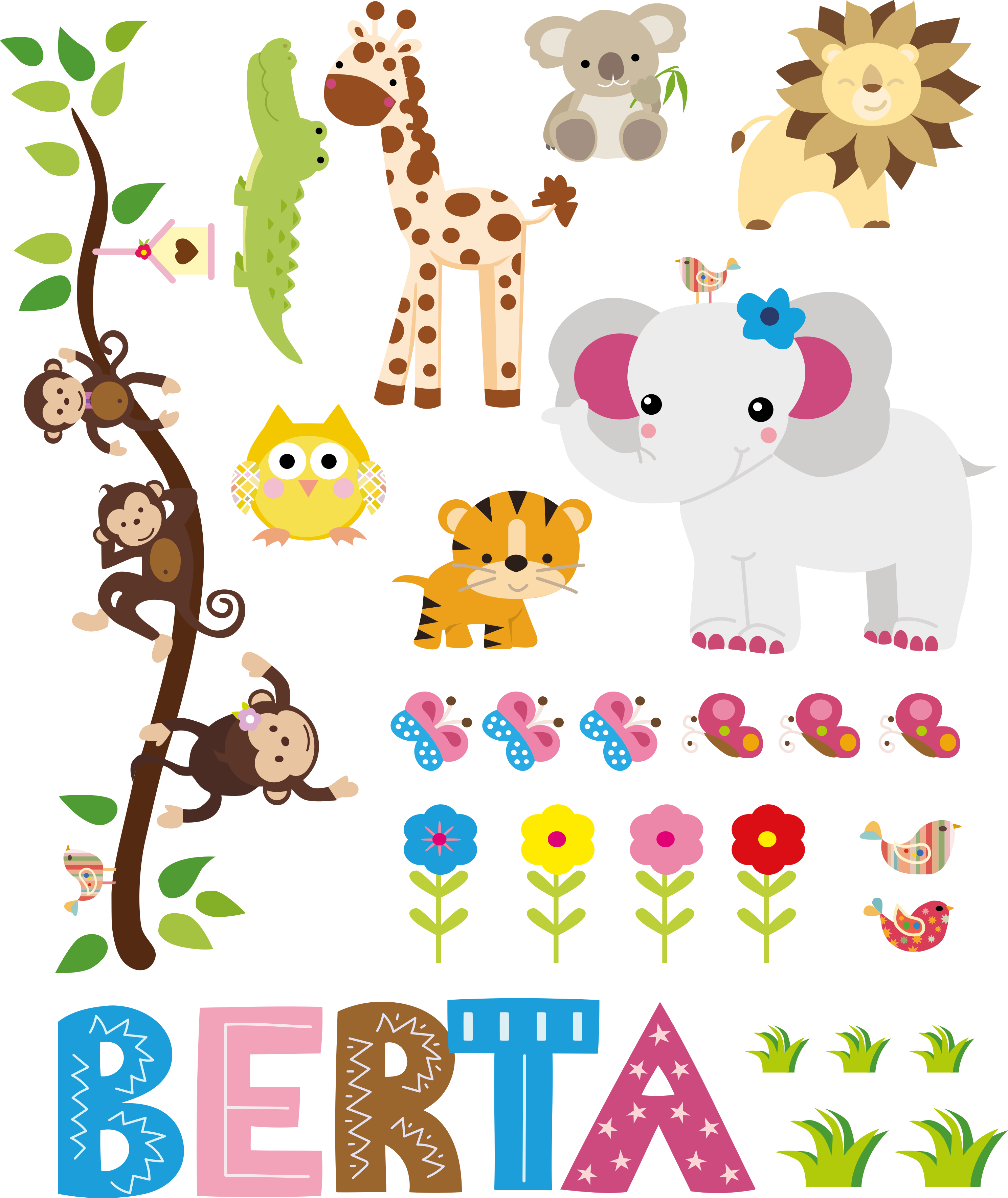 Animal vinyl carpet jungle tree personalized name - TenStickers
