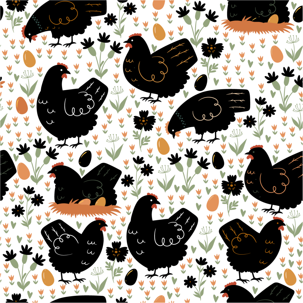Animal vinyl carpet featuring black and white chickens - TenStickers