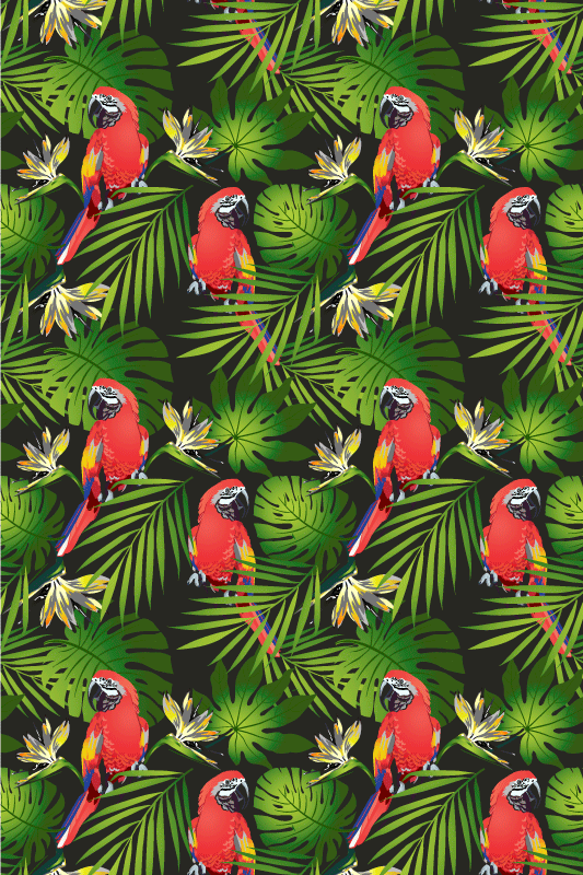Animal vinyl carpet colorful parrots on gray background - TenStickers