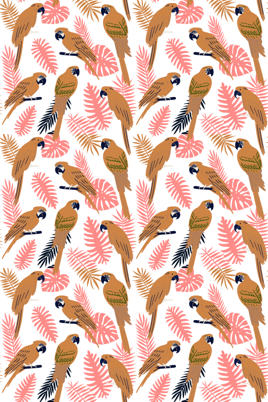 Animal vinyl carpet with orange parrots and pink flowers - TenStickers