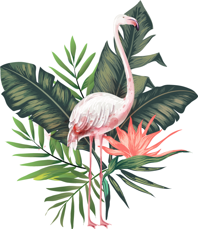 Animal vinyl carpet watercolor flamingo and leaves - TenStickers