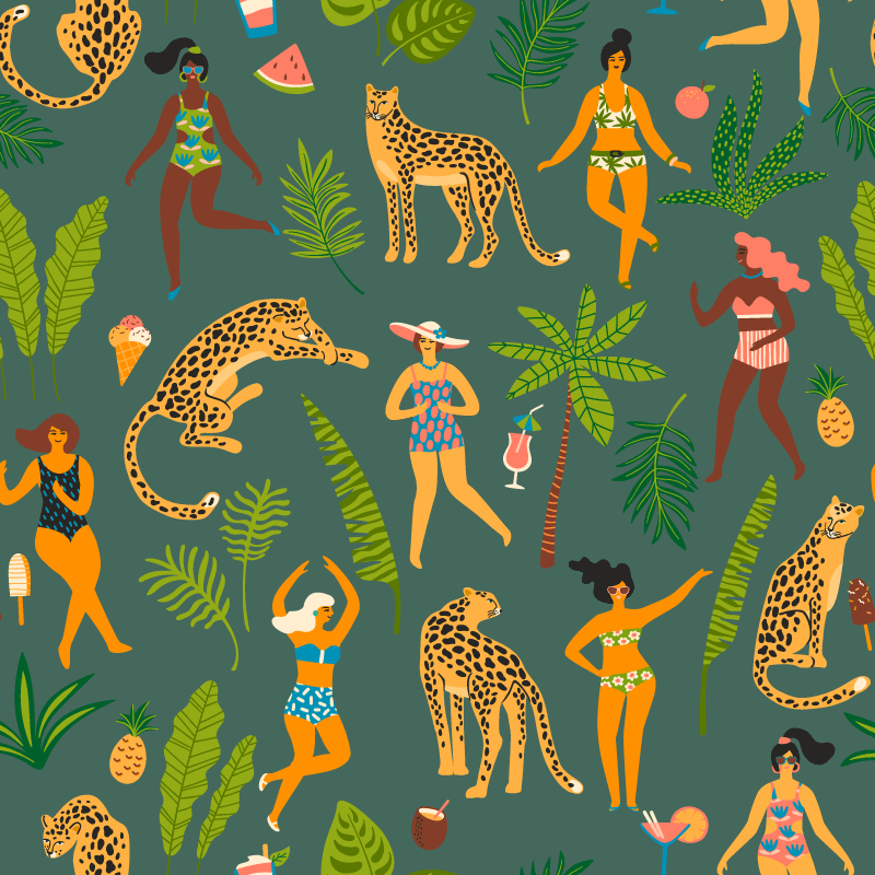 Women with leopard print animal vinyl carpet - TenStickers