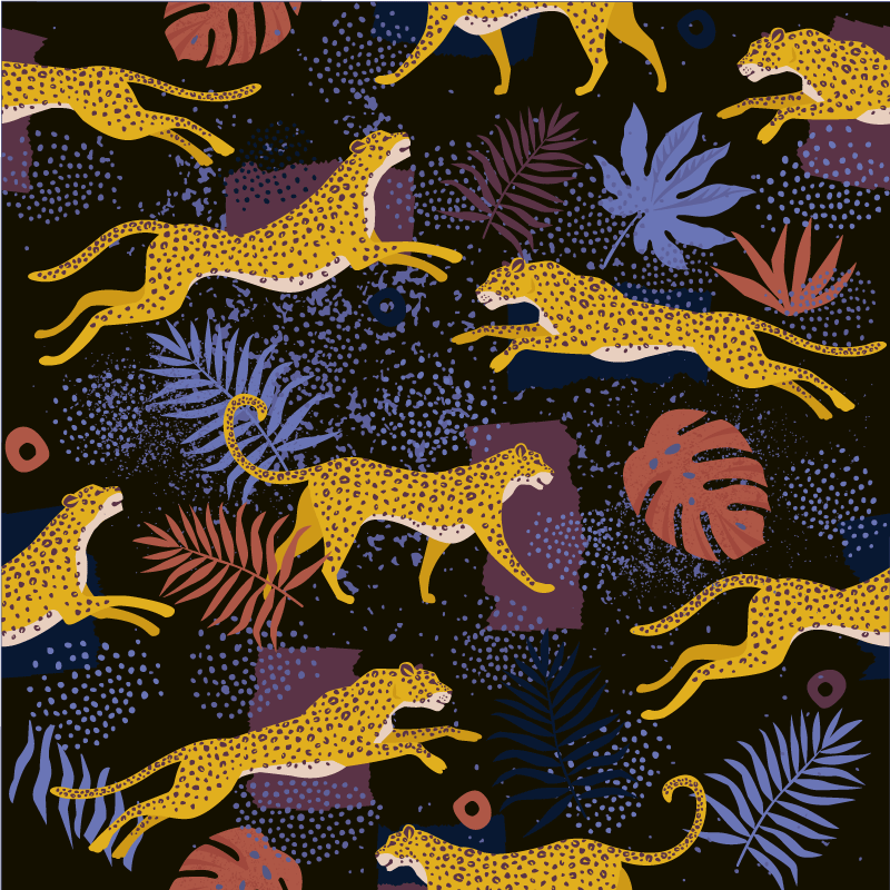 Tropical leaves leopards animal vinyl carpet - TenStickers
