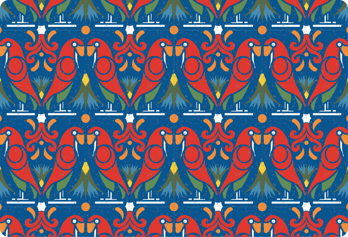 Animal vinyl carpet with floral design on blue - TenStickers