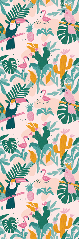 Animal vinyl carpet with green birds on pink - TenStickers