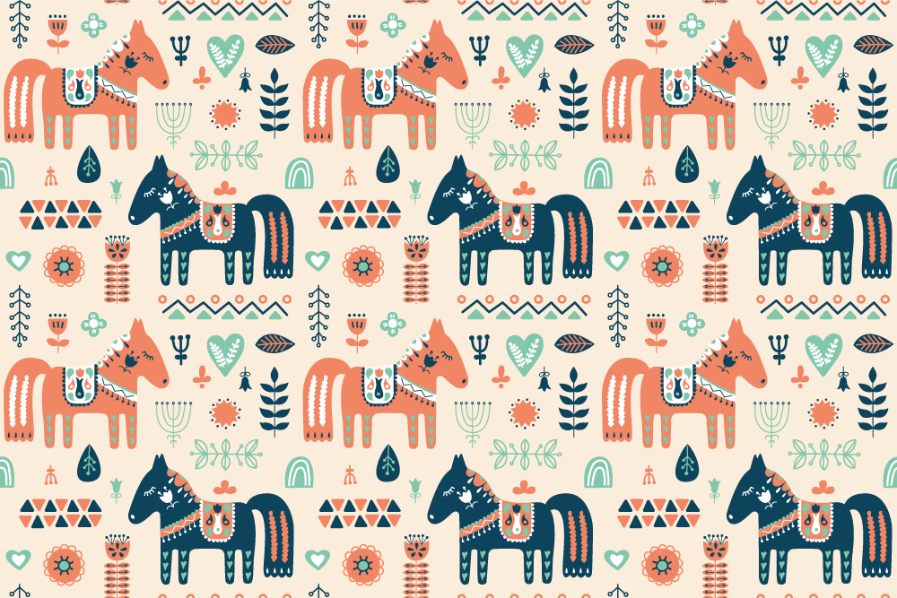 Animal vinyl carpet with nordic leaves on beige - TenStickers