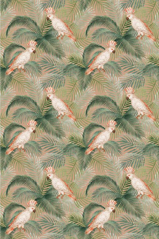 White parrots on beige palms animal vinyl carpet - TenStickers