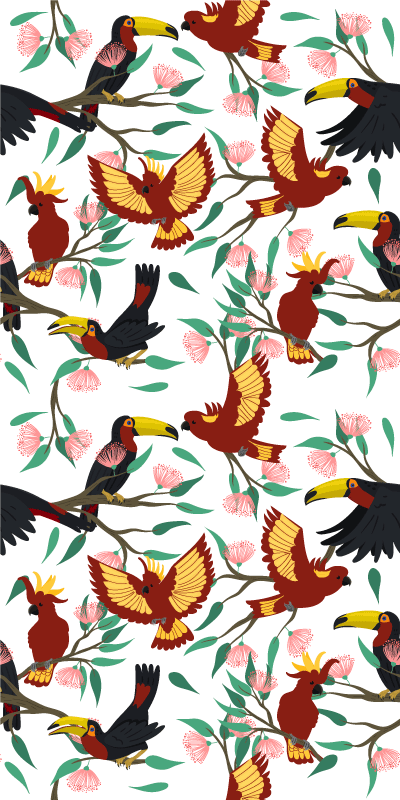 Animal vinyl carpet with flying parrots and toucans - TenStickers