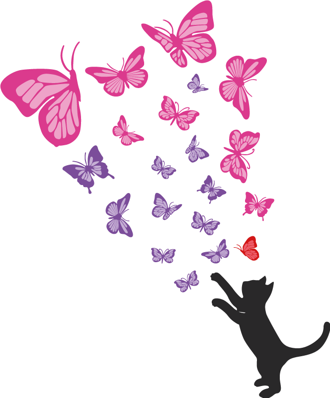 Animal vinyl carpet playful cat butterflies - TenStickers