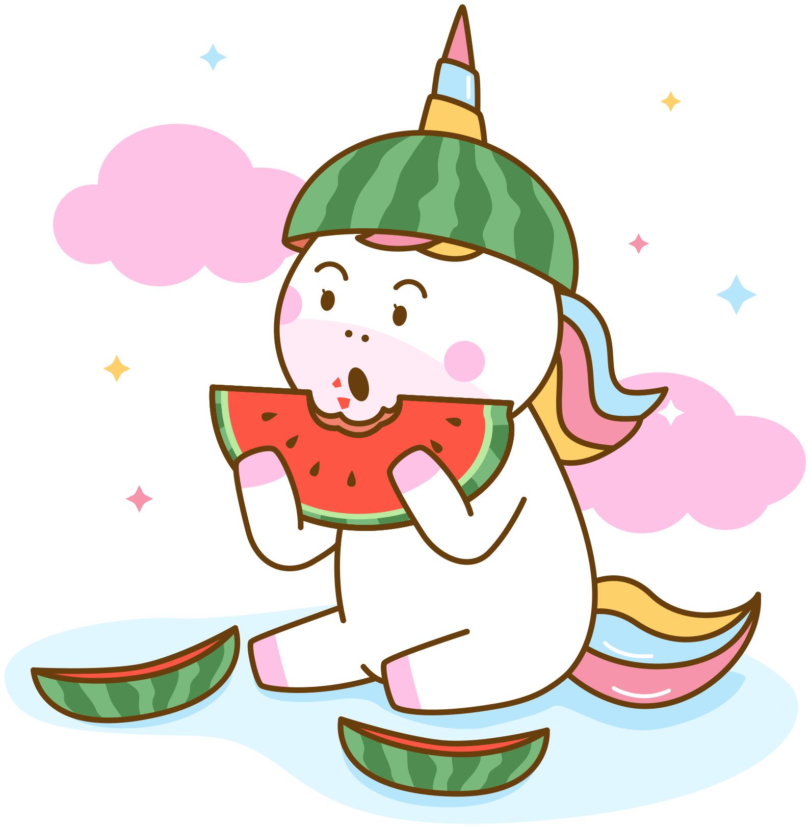 Animal vinyl carpet unicorn eating watermelon - TenStickers