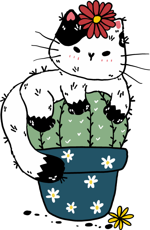 Animal vinyl carpet playful cat cactus - TenStickers