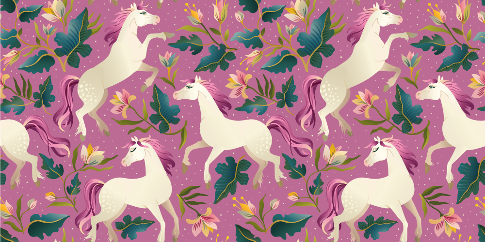 Animal vinyl carpet with pink floral horse design - TenStickers