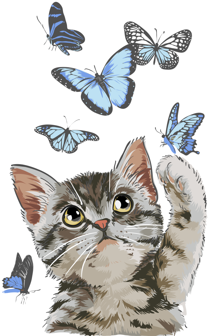 Animal vinyl carpet kitty with blue butterflies - TenStickers