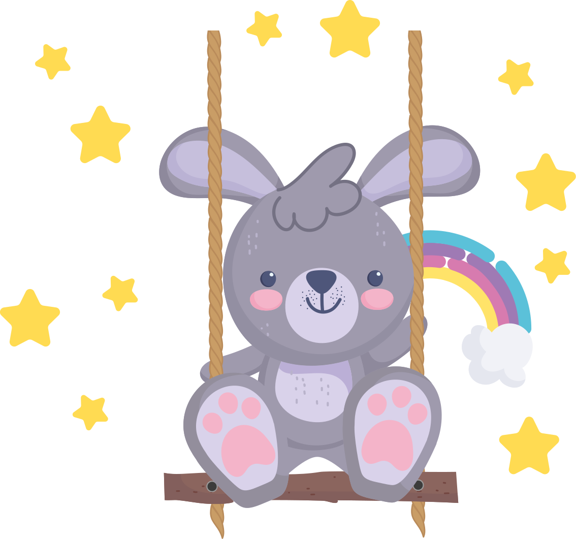 Animal vinyl carpet bunny on starry swing - TenStickers