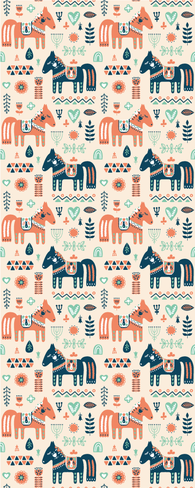 Animal vinyl carpet nordic leaves and horses - TenStickers