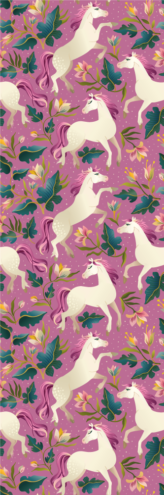 Animal vinyl carpet with pink floral horse design - TenStickers