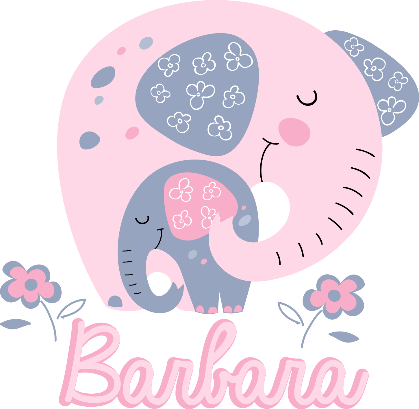 Animal vinyl carpet elephants with hearts and name - TenStickers