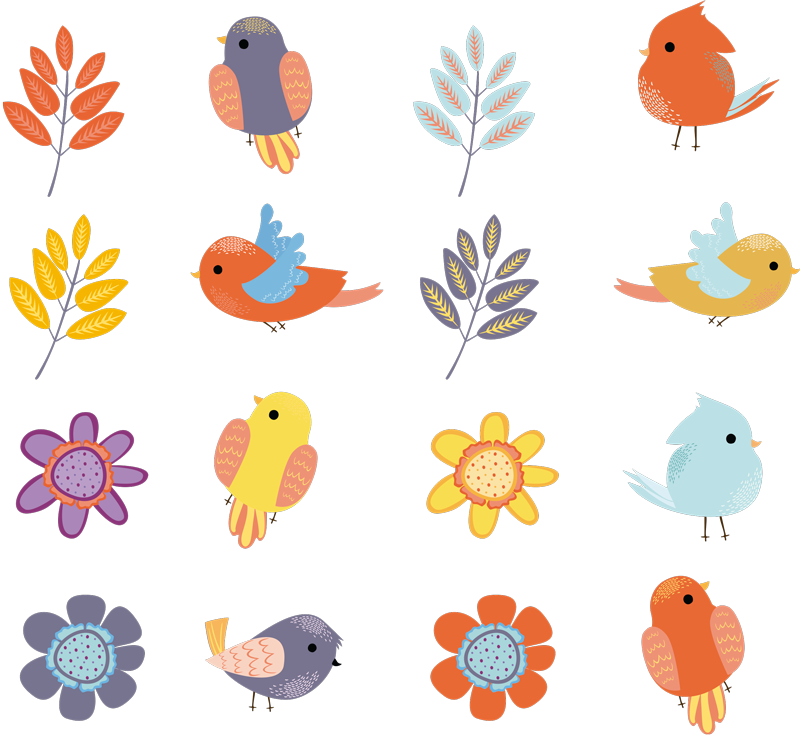Floral vinyl carpet spring bird set - TenStickers
