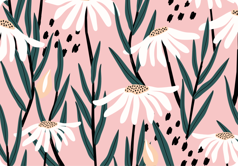 Floral vinyl carpet daisies on a pink background - TenStickers