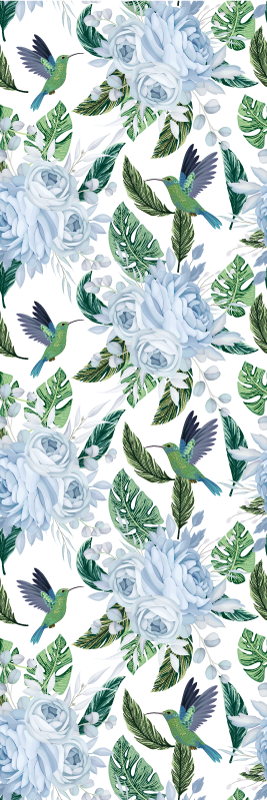 Floral vinyl carpet with blue garden flowers and birds - TenStickers