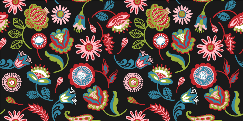 Floral vinyl carpet with vibrant ethnic design - TenStickers