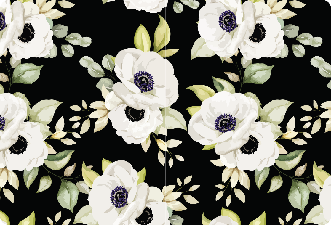 Floral vinyl carpet in elegant black design - TenStickers