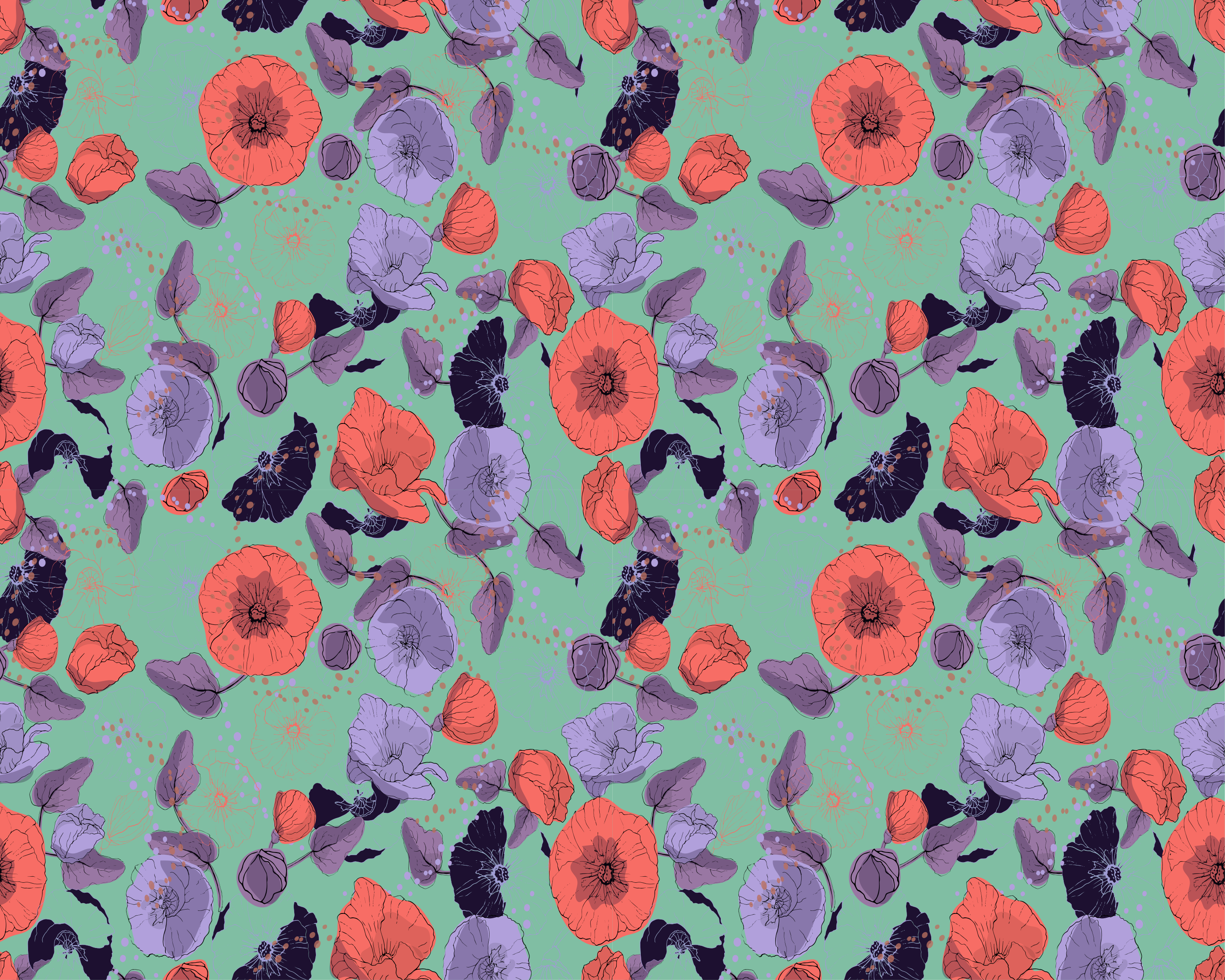 Graceful poppies floral vinyl carpet - TenStickers