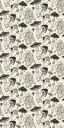 Floral vinyl carpet with black mushroom drawing pattern - TenStickers