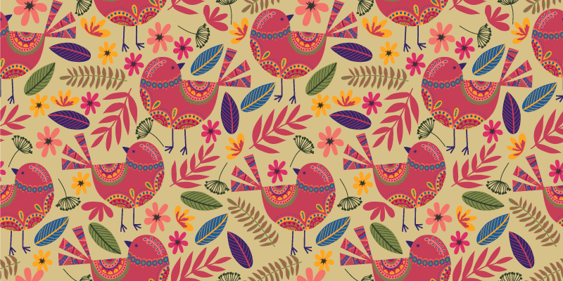 Floral vinyl carpet with colorful birds design - TenStickers