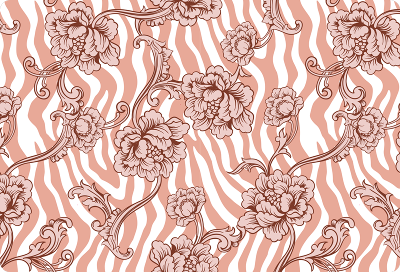 Floral vinyl carpet with zebra print and coral flowers - TenStickers