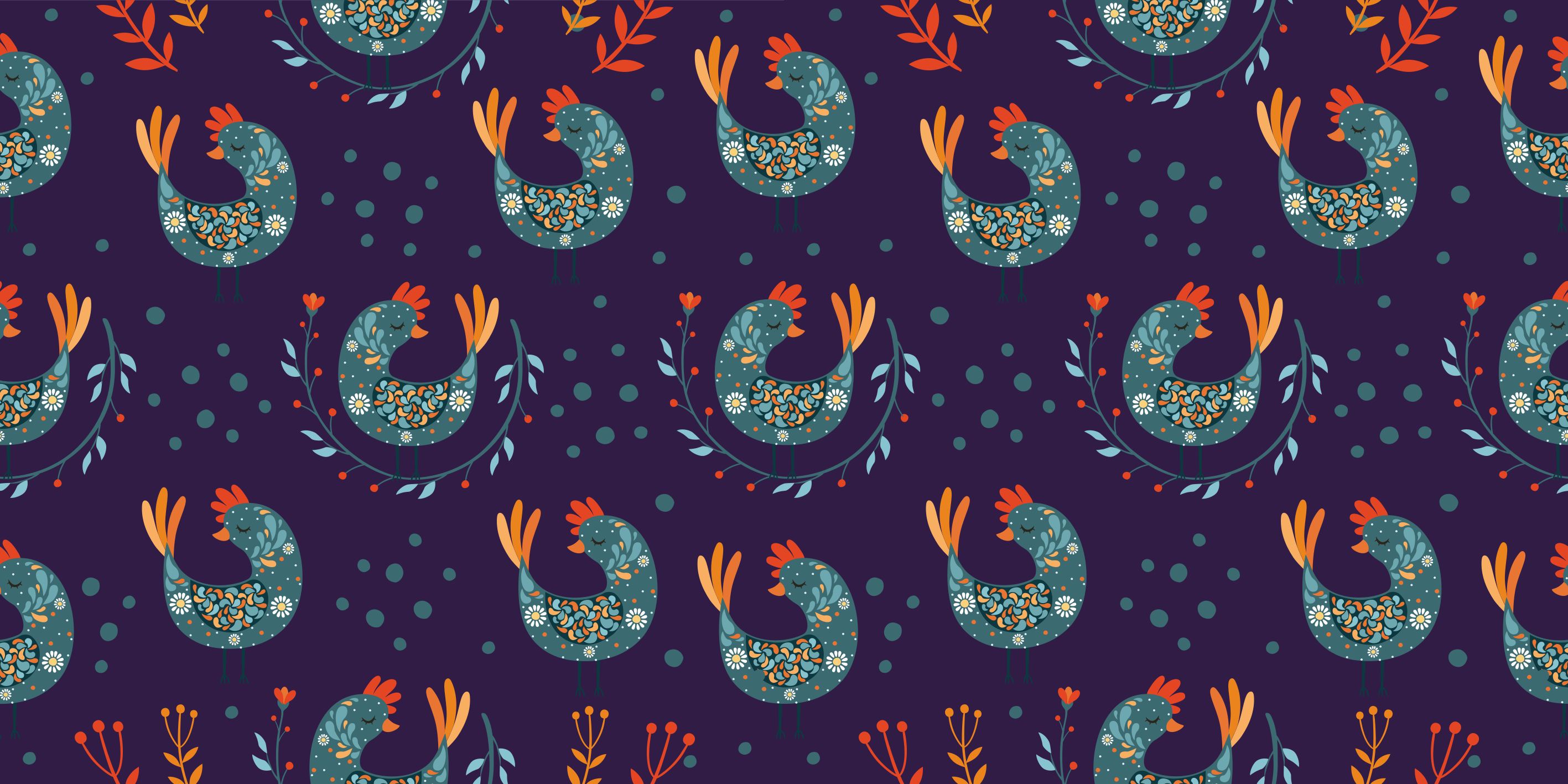 Purple chickens and flowers floral vinyl carpet - TenStickers