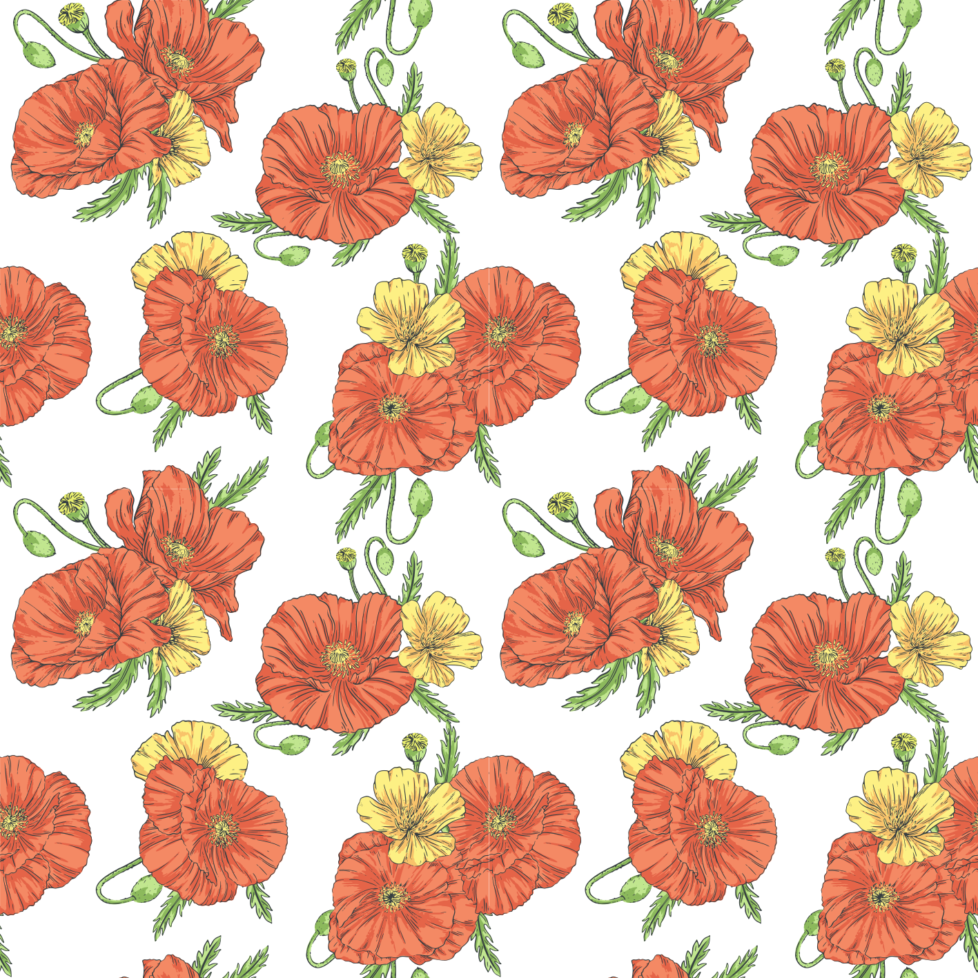 Floral vinyl carpet with poppy flowers on white - TenStickers