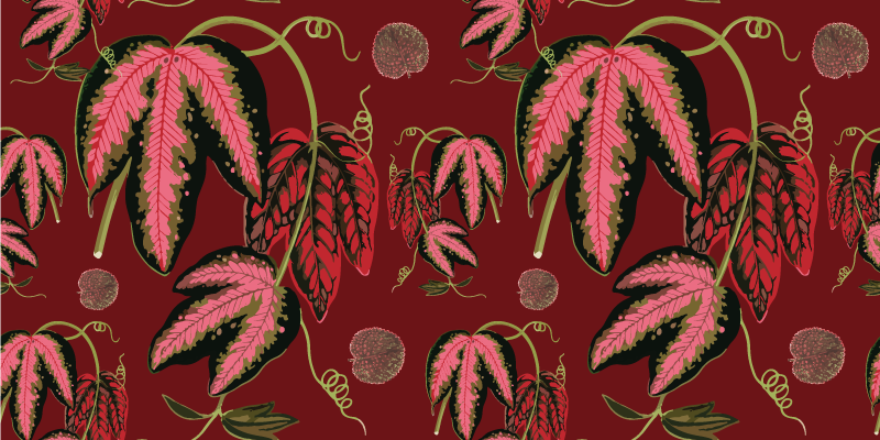 Floral vinyl carpet in warm red maranta colors - TenStickers