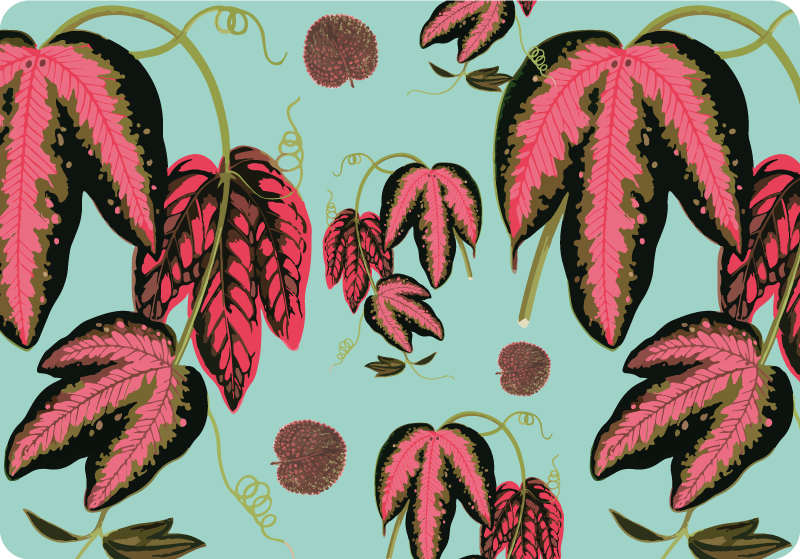 Floral vinyl carpet in green and red maranta - TenStickers