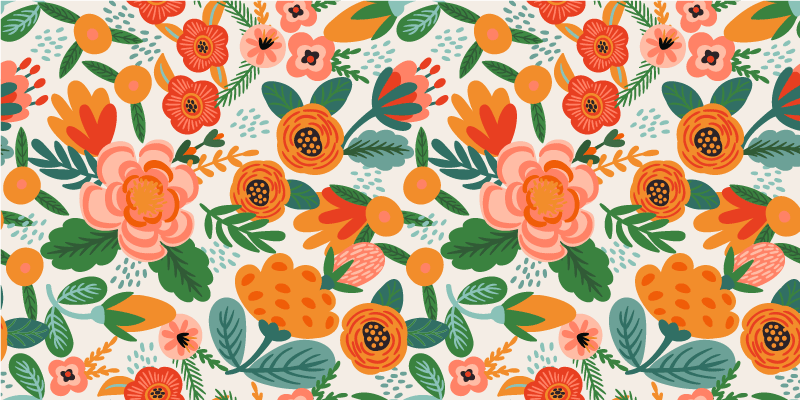 Floral vinyl carpet in red and orange folk style - TenStickers