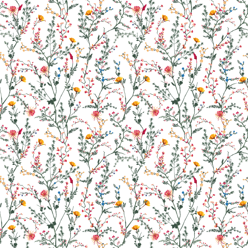 Floral vinyl carpet with thin minimal garden flowers - TenStickers