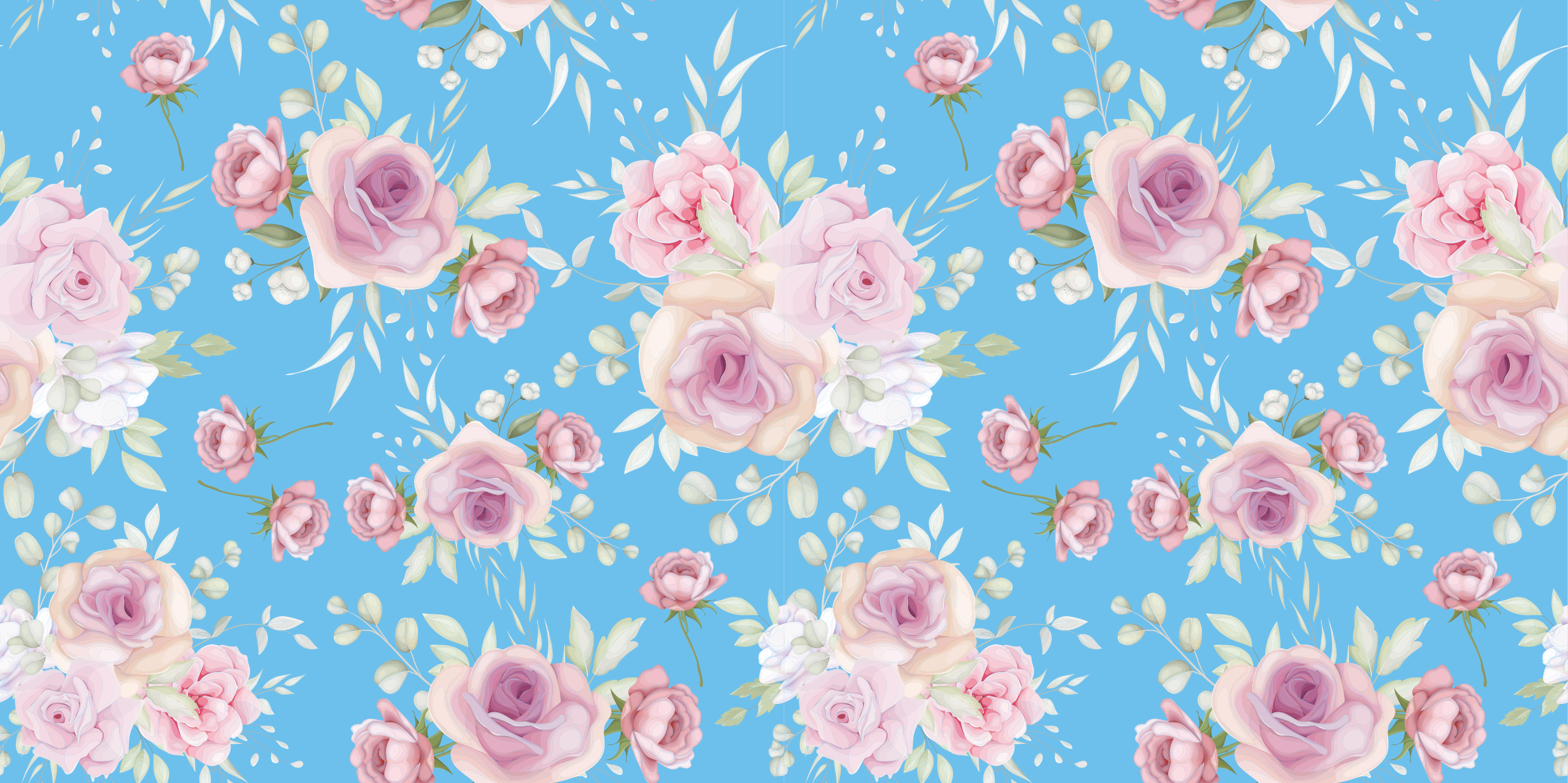 Floral vinyl carpet with roses on blue background - TenStickers