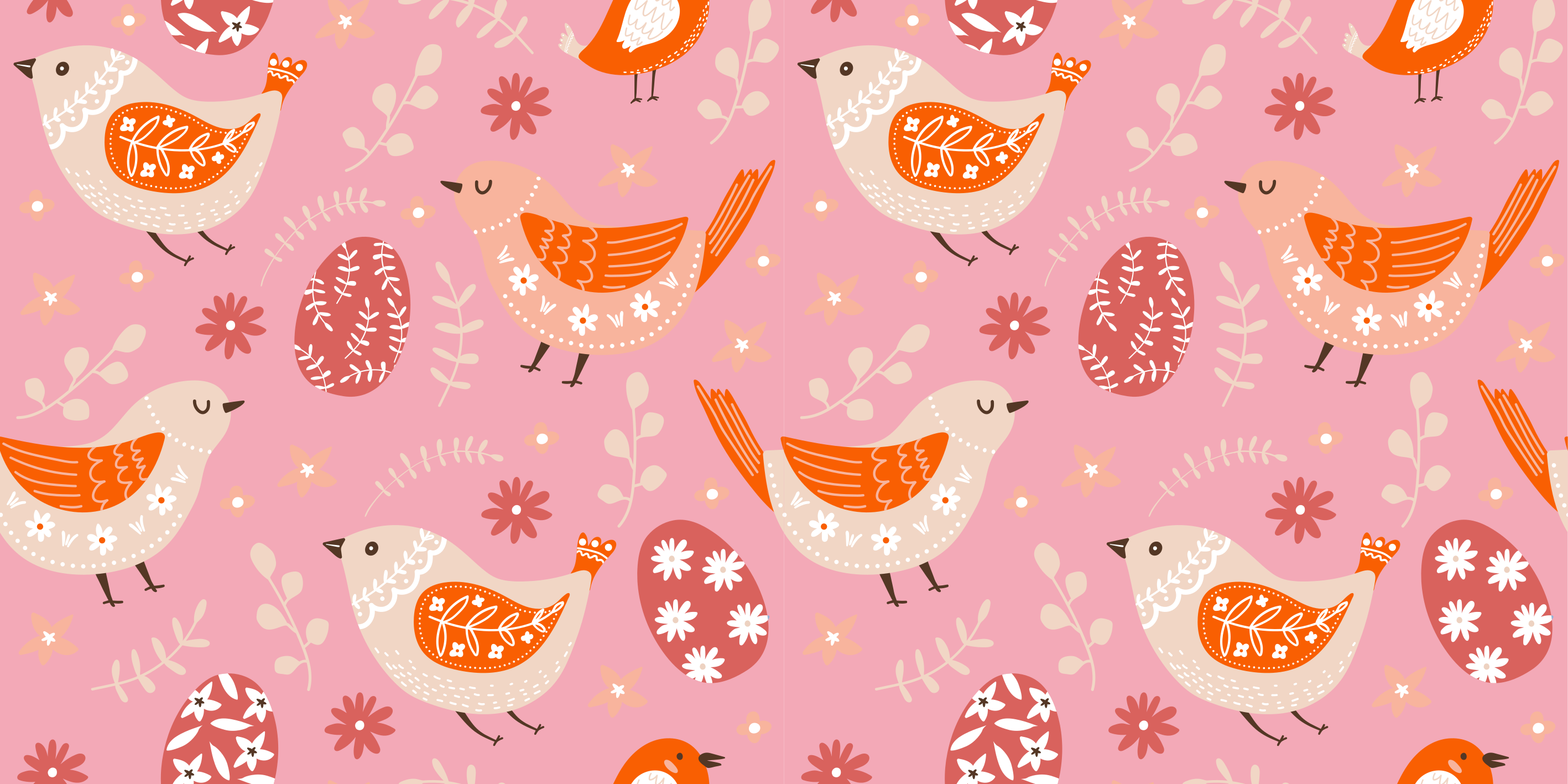 Floral vinyl carpet in pink folk art with birds - TenStickers